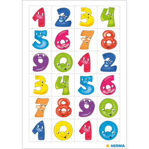 Bunte Zahlen von 0 bis 9 in verschiedenen Farben und mit lächelnden Gesichtern, angeordnet in einem Raster.