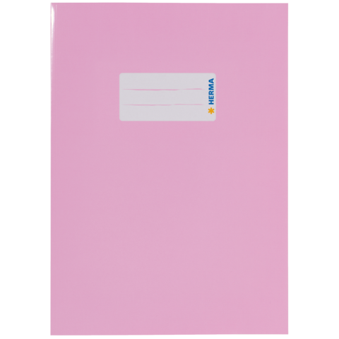 Rosa Ordner mit einem weißen Etikett zum Beschriften, auf dem das Wort "HERMA" steht.