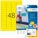 Gelbe Etiketten mit der Nummer 48, verpackt in einer transparenten Hülle, mit Hinweisen zu farbigen Etiketten und Software.