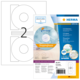 CD-Etiketten von Herma, Packung mit 200 Etiketten, zeigt ein Beispiel für die Etikettenanordnung und Softwarehinweise.