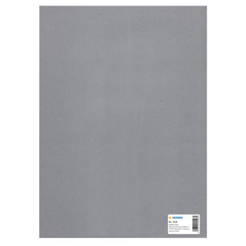 Grau gefärbtes Papier mit einem Aufkleber in der unteren rechten Ecke, der Informationen über das Produkt enthält.