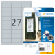 Silberne Etiketten von Herma, Packung mit 27 Etiketten, geeignet für verschiedene Anwendungen, inklusive Softwarehinweis.