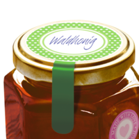 The translation of "Marmeladenglas mit Deckeletikett" into Dutch is "Jamglas met deksellabel.