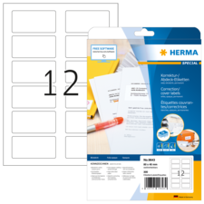 Korrektur- und Abdecketiketten von Herma, Packung mit 300 Etiketten, Größe 80 x 40 mm, inklusive Software-Hinweis.