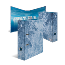 Ordner mit einem Design, das Eisberge und gefrorenes Wasser darstellt, in blauen und weißen Farbtönen.