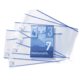 Ein Mathematikbuch mit blauer Covergestaltung und mehrere transparente Hüllen mit blauen Streifen.