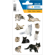 Aufkleber mit verschiedenen Katzenmotiven, darunter Kätzchen und ausgewachsene Katzen in unterschiedlichen Posen und Farben.