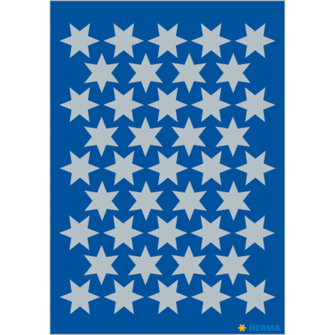 Ein Muster aus grauen Sternen auf blauem Hintergrund, gleichmäßig angeordnet in mehreren Reihen und Spalten.