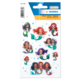 Bunte Meerjungfrauen-Sticker in verschiedenen Designs, einige mit Glitzer, umgeben von kleinen Blasen.