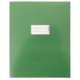 Grüner Ordner mit einem weißen Etikett auf der Vorderseite, das Platz für Beschriftungen bietet.