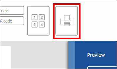 Drukknop in een rode omranding, omgeven door invoervelden voor codes. Onderaan rechts bevindt zich de knop 'Voorbeeld'.