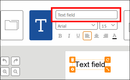 Tekstvak met keuzemogelijkheden voor lettertype, grootte en opmaak in een grafische gebruikersinterface-editor.