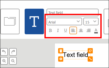 Tekstvak met opties voor lettertype en grootte, inclusief opmaaktools zoals vet, cursief en uitlijning.