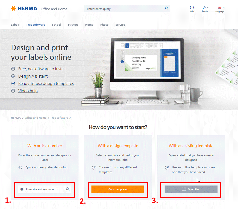 Hoofdpagina Label Assistent Online